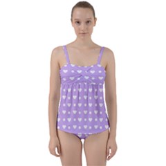 Hearts Dots Purple Twist Front Tankini Set