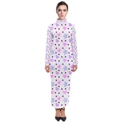 Hearts And Star Dot White Turtleneck Maxi Dress