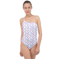 Hearts And Star Dot White Classic One Shoulder Swimsuit