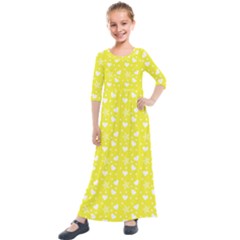 Hearts And Star Dot Yellow Kids  Quarter Sleeve Maxi Dress