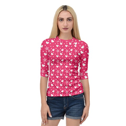 Hearts And Star Dot Pink Quarter Sleeve Raglan Tee by snowwhitegirl