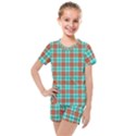 Aqua Orange Plaid Kids  Mesh Tee and Shorts Set View1