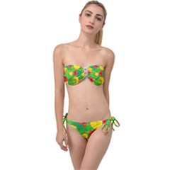 Orange Tropics Green Twist Bandeau Bikini Set