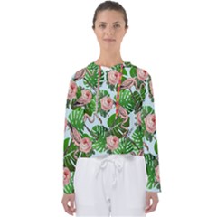 Flamingo Floral Blue Women s Slouchy Sweat by snowwhitegirl