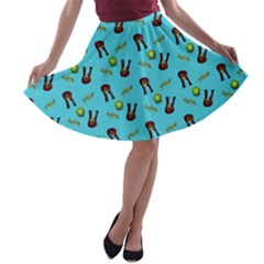 School Girl Pattern Blue A-line Skater Skirt by snowwhitegirl