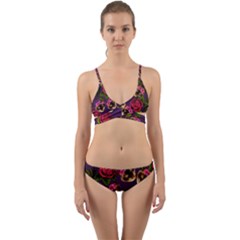 Lazy Cat Floral Pattern Purple Wrap Around Bikini Set by snowwhitegirl