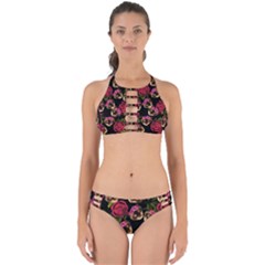 Lazy Cat Floral Pattern Black Perfectly Cut Out Bikini Set by snowwhitegirl