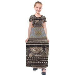 Typewriter Kids  Short Sleeve Maxi Dress by vintage2030