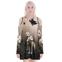 Wolfs Velvet Long Sleeve Shoulder Cutout Dress by Valentinaart