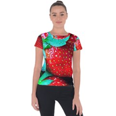 Red Strawberries Short Sleeve Sports Top  by FunnyCow