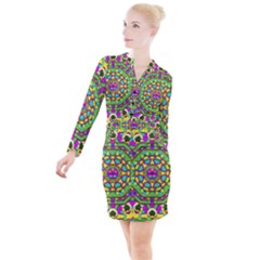 Cool Colors To Love And Cherish Button Long Sleeve Dress