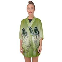 Wonderful Butterlies , Green Colors Half Sleeve Chiffon Kimono by FantasyWorld7