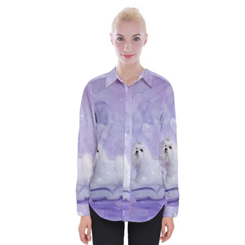 Cute Little Maltese, Soft Colors Womens Long Sleeve Shirt by FantasyWorld7