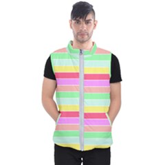 Pastel Rainbow Sorbet Horizontal Deck Chair Stripes Men s Puffer Vest