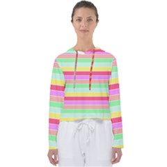 Pastel Rainbow Sorbet Horizontal Deck Chair Stripes Women s Slouchy Sweat by PodArtist