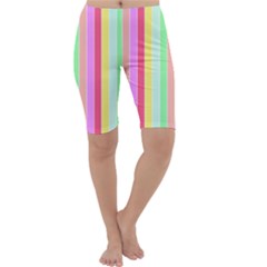 Pastel Rainbow Sorbet Deck Chair Stripes Cropped Leggings  by PodArtist