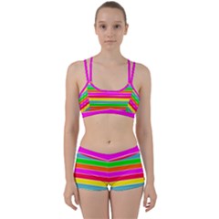 Neon Hawaiian Rainbow Horizontal Deck Chair Stripes Women s Sports Set by PodArtist