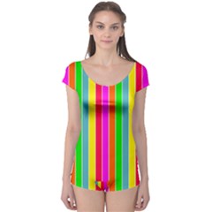 Neon Hawaiian Rainbow Deck Chair Stripes Boyleg Leotard  by PodArtist