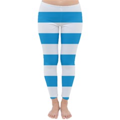 Oktoberfest Bavarian Blue And White Large Cabana Stripes Classic Winter Leggings by PodArtist