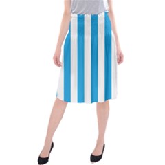 Oktoberfest Bavarian Blue And White Large Cabana Stripes Midi Beach Skirt by PodArtist