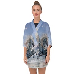 Wonderful Wild Fantasy Horse On The Beach Half Sleeve Chiffon Kimono by FantasyWorld7