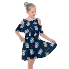 Llama Pattern Kids  Shoulder Cutout Chiffon Dress