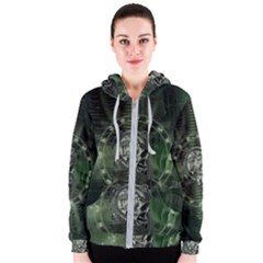 Awesome Creepy Mechanical Skull Women s Zipper Hoodie by FantasyWorld7