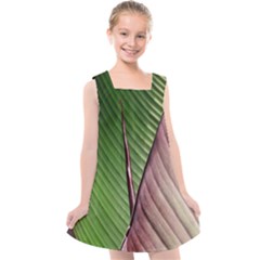 Leaf Banana Leaf Greenish Lines Kids  Cross Back Dress