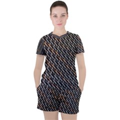 Rattan Wood Background Pattern Women s Tee And Shorts Set