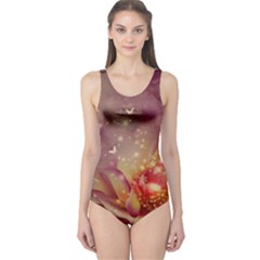 Wonderful Roses With Butterflies And Light Effects One Piece Swimsuit