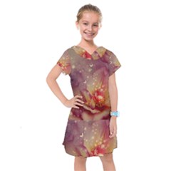 Wonderful Roses With Butterflies And Light Effects Kids  Drop Waist Dress