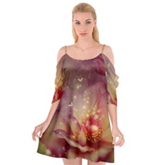 Wonderful Roses With Butterflies And Light Effects Cutout Spaghetti Strap Chiffon Dress