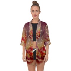 Wonderful Roses With Butterflies And Light Effects Open Front Chiffon Kimono by FantasyWorld7