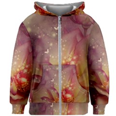 Wonderful Roses With Butterflies And Light Effects Kids Zipper Hoodie Without Drawstring by FantasyWorld7