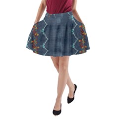 Blue Denim Pattern Native American Beads Pattern By Flipstylez Designs A-line Pocket Skirt by flipstylezfashionsLLC