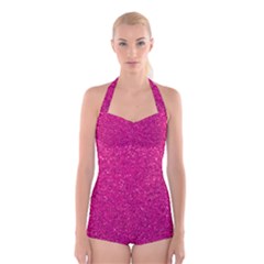 Hot Pink Glitter Boyleg Halter Swimsuit  by snowwhitegirl