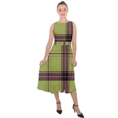 Avocado Green Plaid Midi Tie-back Chiffon Dress by snowwhitegirl