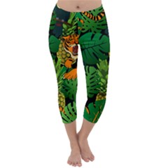 Tropical Pelican Tiger Jungle Black Capri Winter Leggings 