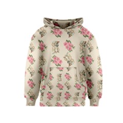 Retro Dog Floral Pattern Ecru Kids  Pullover Hoodie by snowwhitegirl