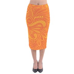 Pop Orange Velvet Midi Pencil Skirt by ArtByAmyMinori