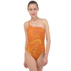 Pop Orange Classic One Shoulder Swimsuit by ArtByAmyMinori