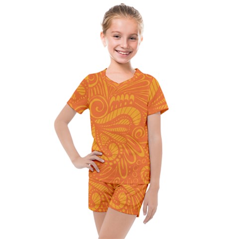 Pop Orange Kids  Mesh Tee And Shorts Set by ArtByAmyMinori