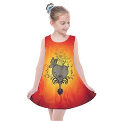 Wonderful Heart With Butterflies And Floral Elements Kids  Summer Dress