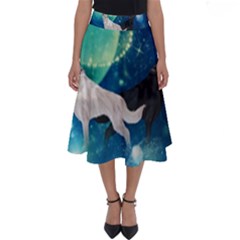 Awesome Black And White Wolf In The Universe Perfect Length Midi Skirt by FantasyWorld7