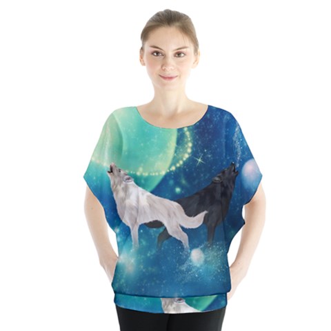 Awesome Black And White Wolf In The Universe Blouse by FantasyWorld7