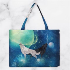 Awesome Black And White Wolf In The Universe Medium Tote Bag by FantasyWorld7