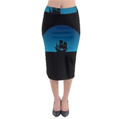 Ship Night Sailing Water Sea Sky Midi Pencil Skirt by Nexatart