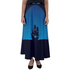 Ship Night Sailing Water Sea Sky Flared Maxi Skirt by Nexatart