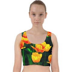 Yellow Orange Tulip Flowers Velvet Racer Back Crop Top by FunnyCow