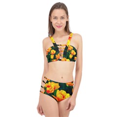 Yellow Orange Tulip Flowers Cage Up Bikini Set by FunnyCow